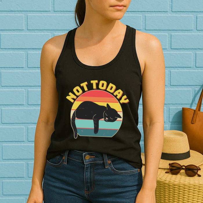 Funny Vintage Lazy Sleepy Not Today Cat Womens Tank Top