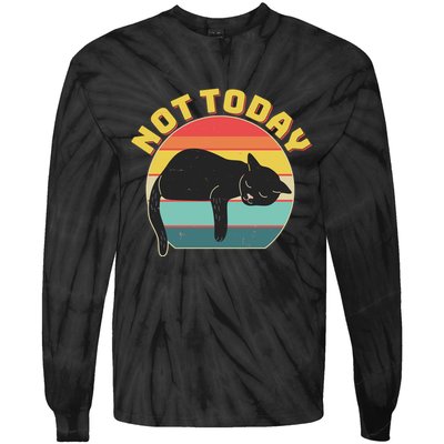 Funny Vintage Lazy Sleepy Not Today Cat Tie-Dye Long Sleeve Shirt