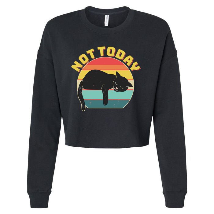 Funny Vintage Lazy Sleepy Not Today Cat Cropped Pullover Crew