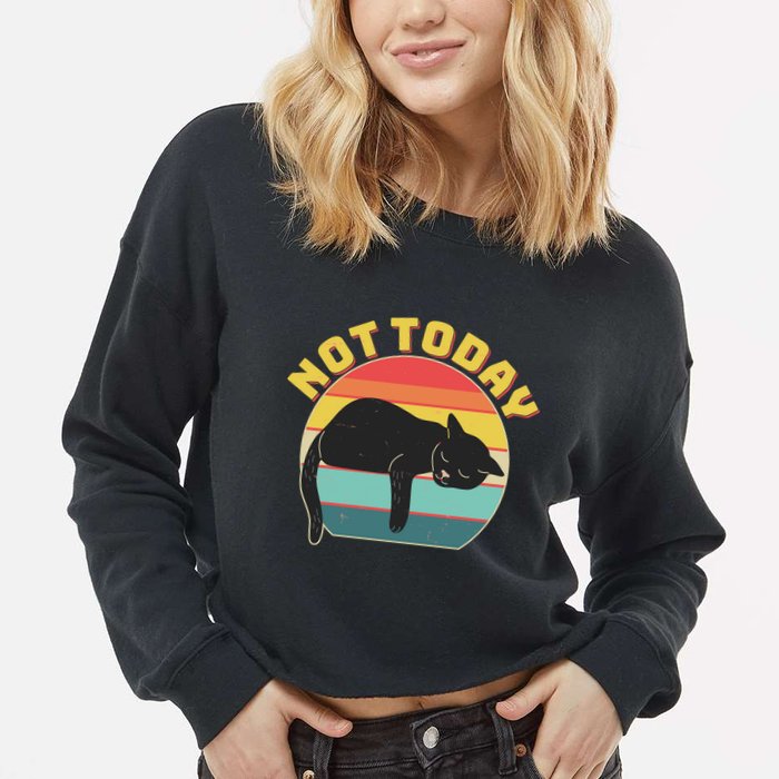 Funny Vintage Lazy Sleepy Not Today Cat Cropped Pullover Crew