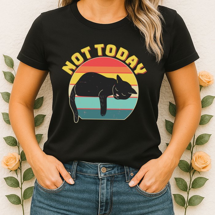 Funny Vintage Lazy Sleepy Not Today Cat Womens T-Shirt