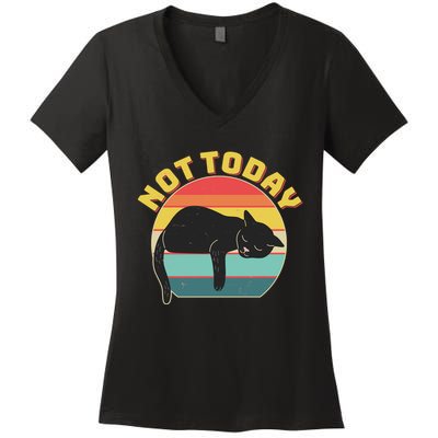 Funny Vintage Lazy Sleepy Not Today Cat Women's V-Neck T-Shirt