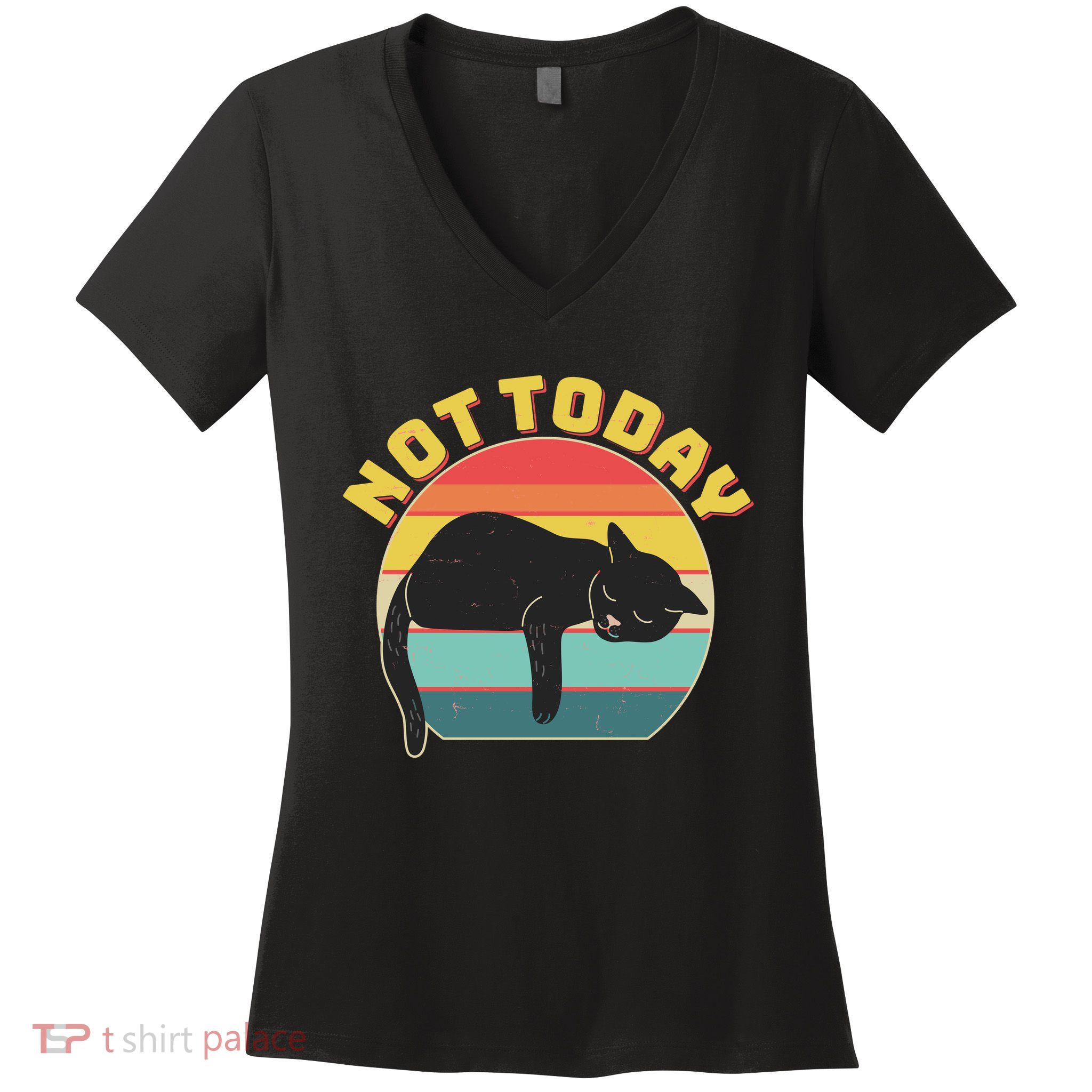 Funny Vintage Lazy Sleepy Not Today Cat Women's V-Neck T-Shirt