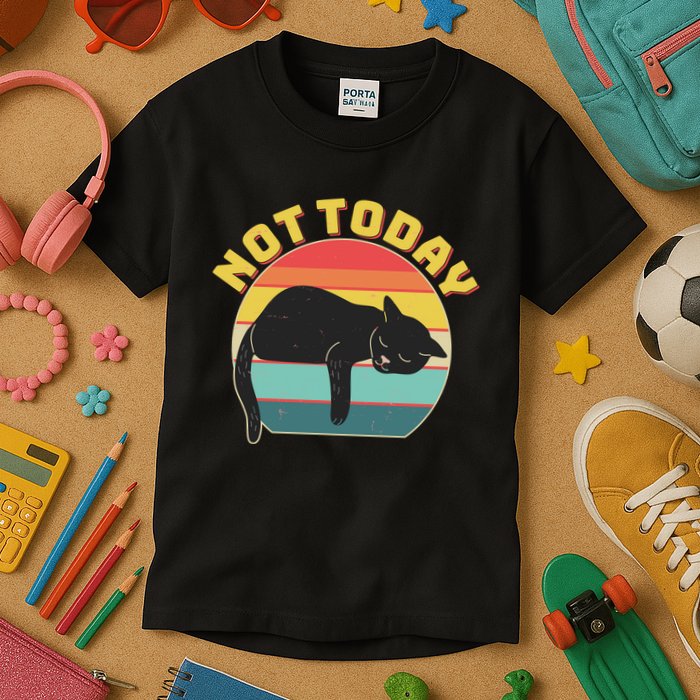 Funny Vintage Lazy Sleepy Not Today Cat Kids T-Shirt