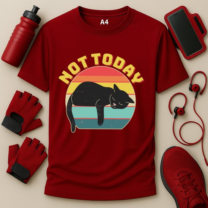 Funny Vintage Lazy Sleepy Not Today Cat Cooling Performance Crew T-Shirt