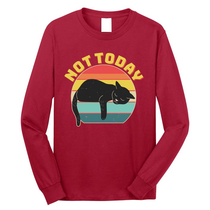 Funny Vintage Lazy Sleepy Not Today Cat Long Sleeve Shirt