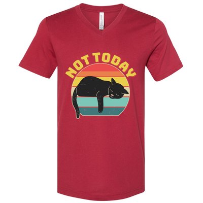 Funny Vintage Lazy Sleepy Not Today Cat V-Neck T-Shirt