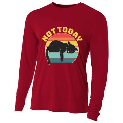 Funny Vintage Lazy Sleepy Not Today Cat Cooling Performance Long Sleeve Crew