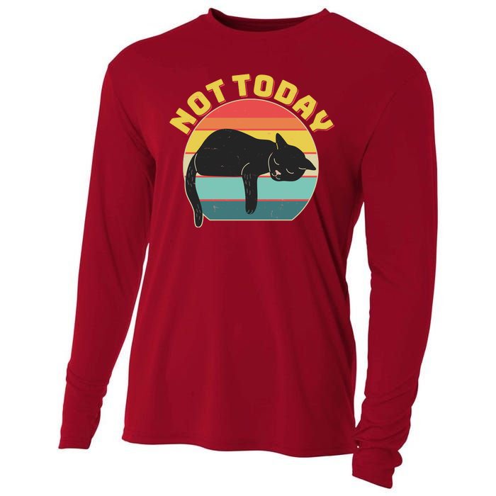 Funny Vintage Lazy Sleepy Not Today Cat Cooling Performance Long Sleeve Crew