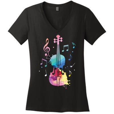 Funny Violin Lover Art For Men Women Violin Player Violinist Women's V-Neck T-Shirt