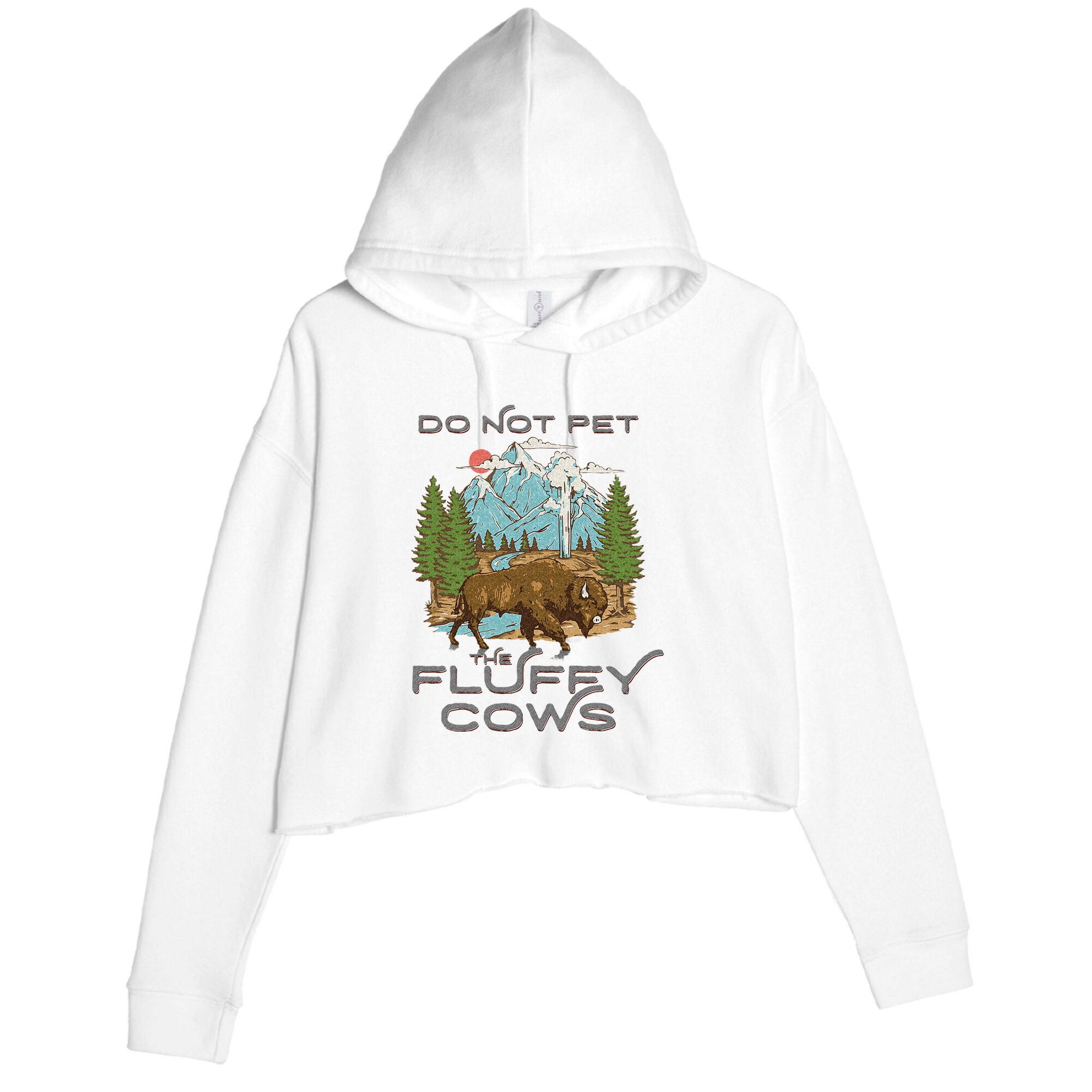 Funny Vintage Look Yellowstone National Park Bison Lover Crop Fleece Hoodie