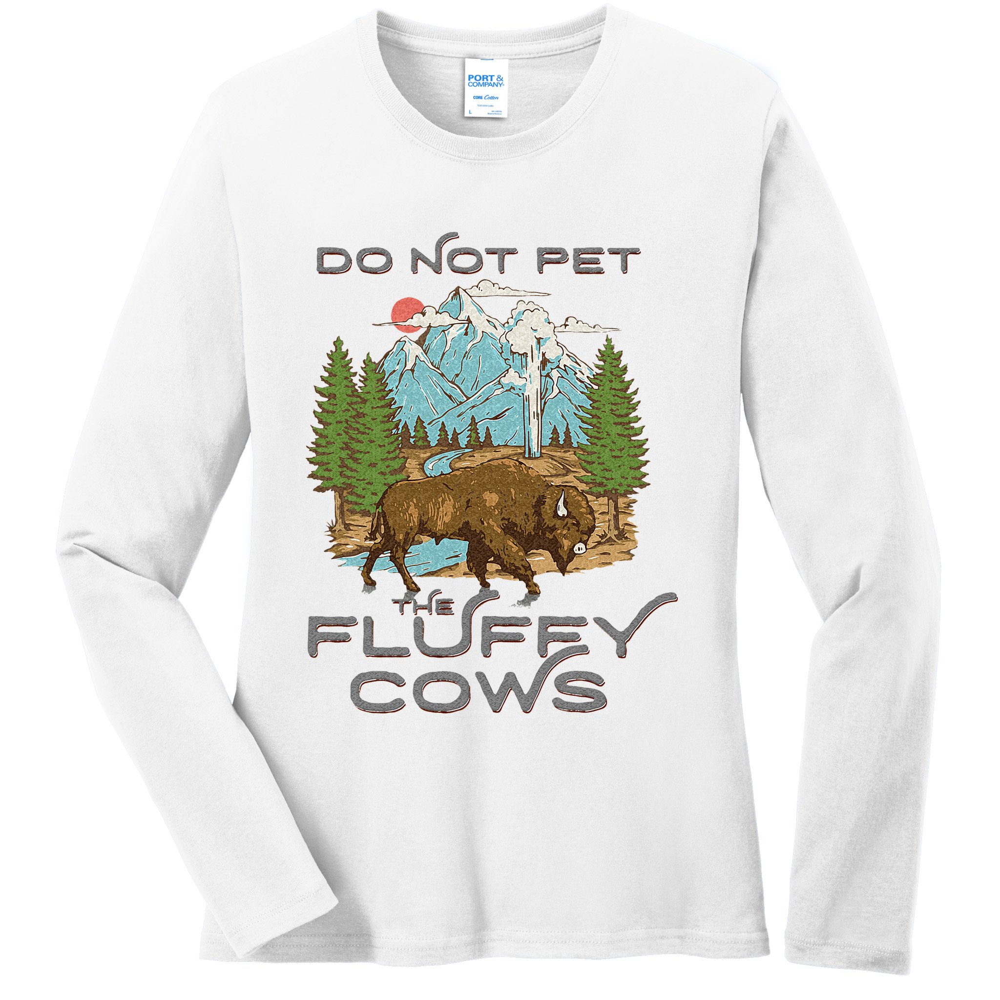 Funny Vintage Look Yellowstone National Park Bison Lover Ladies Long Sleeve Shirt