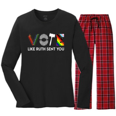 Funny Vote Like Ruth Sent You Gavel Feminists Lgbt Pride Women's Long Sleeve Flannel Pajama Set 