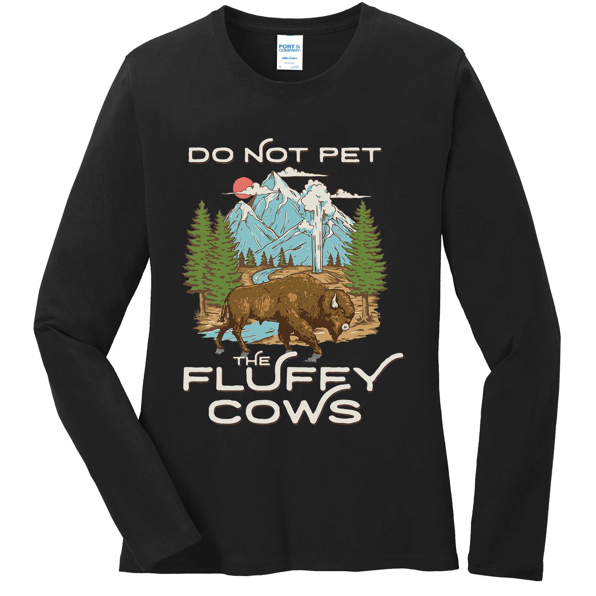 Funny Vintage Look Yellowstone National Park Bison Lover Ladies Long Sleeve Shirt