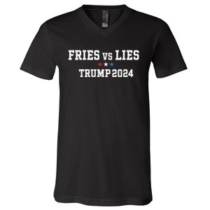 Fries Vs Lies Trump 2024 French Fries Trump Vance 2024 V-Neck T-Shirt