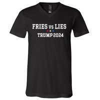 Fries Vs Lies Trump 2024 French Fries Trump Vance 2024 V-Neck T-Shirt