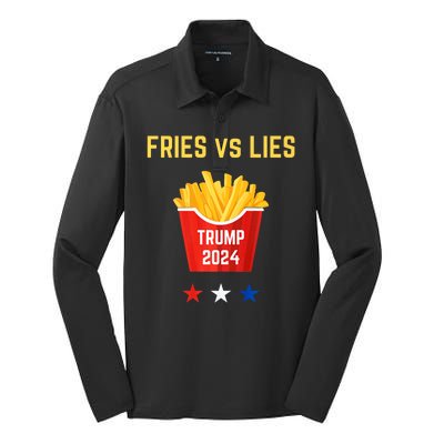 Fries Vs Lies Funny Trump Election Slogan Maga 2024 Voter Silk Touch Performance Long Sleeve Polo