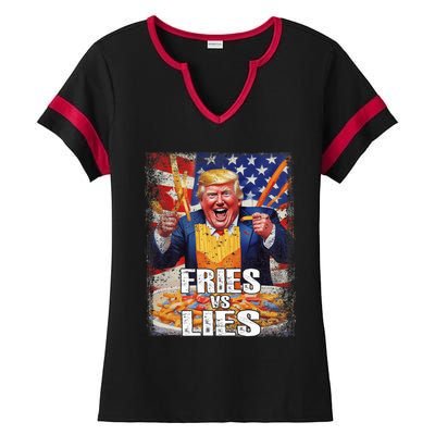 Fries Vs Lies Trump 2024 French Fries Trump Vance 2024fries Vs Lies Trump 2024 Ladies Halftime Notch Neck Tee