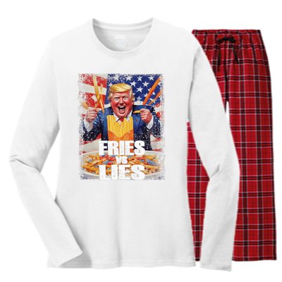 Fries Vs Lies Trump 2024 French Fries Trump Vance 2024fries Vs Lies Trump 2024 Women's Long Sleeve Flannel Pajama Set 