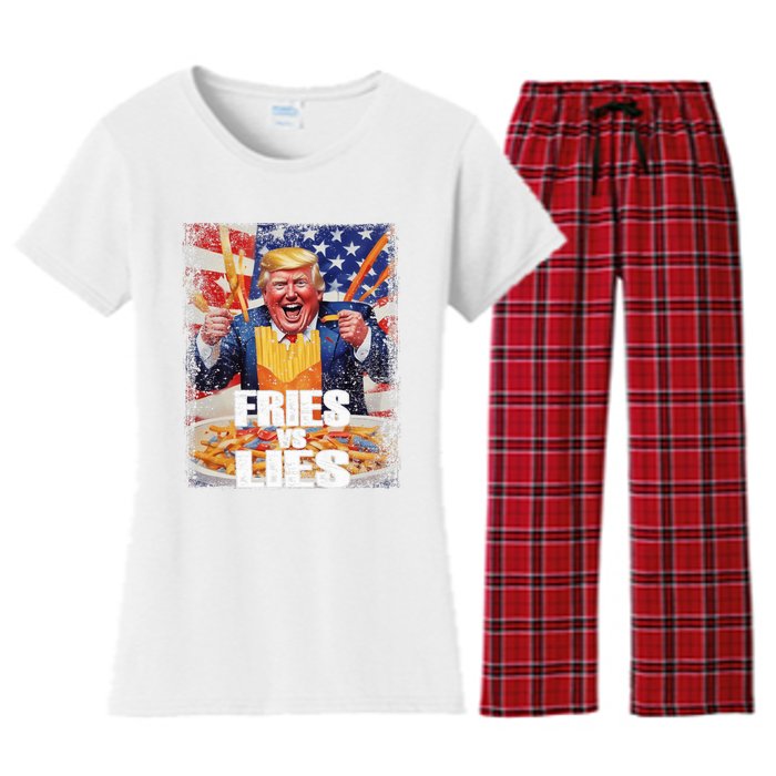 Fries Vs Lies Trump 2024 French Fries Trump Vance 2024fries Vs Lies Trump 2024 Women's Flannel Pajama Set