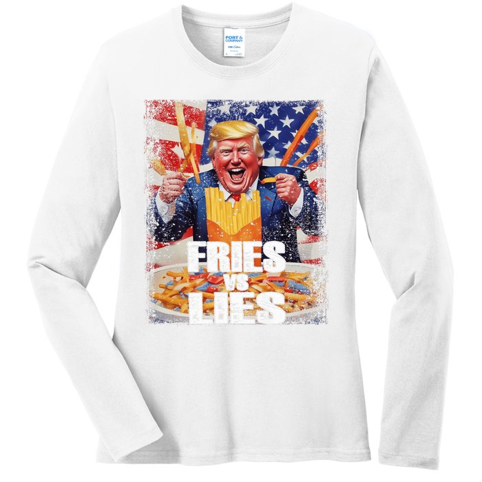 Fries Vs Lies Trump 2024 French Fries Trump Vance 2024fries Vs Lies Trump 2024 Ladies Long Sleeve Shirt