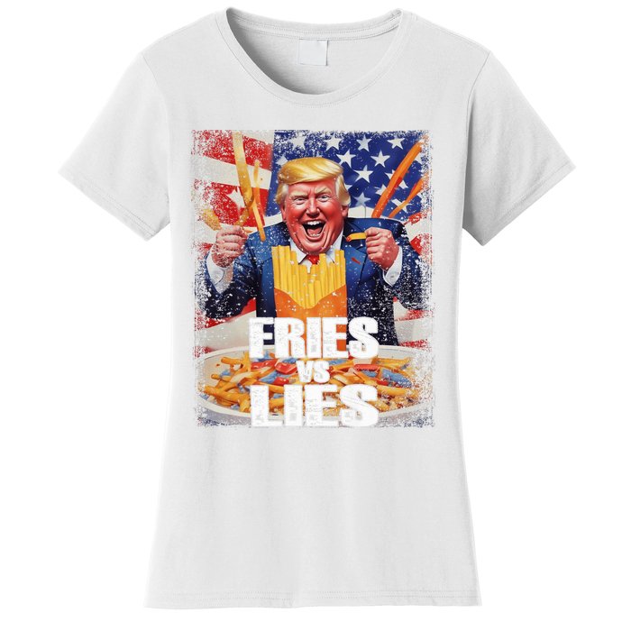 Fries Vs Lies Trump 2024 French Fries Trump Vance 2024fries Vs Lies Trump 2024 Women's T-Shirt