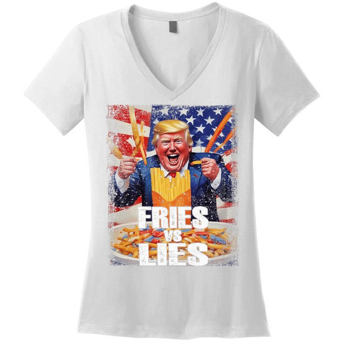 Fries Vs Lies Trump 2024 French Fries Trump Vance 2024fries Vs Lies Trump 2024 Women's V-Neck T-Shirt