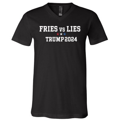 Fries Vs Lies Trump 2024 French Fries Trump Vance 2024 V-Neck T-Shirt