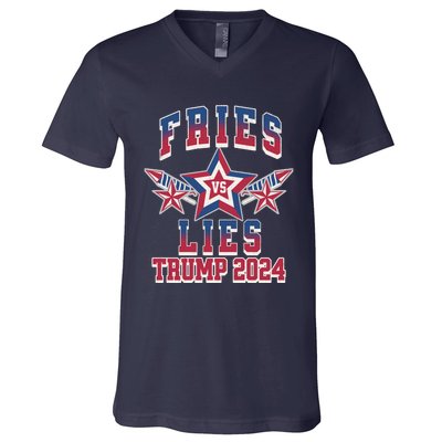 Fries Vs Lies Trump 2024 French Fries Trump Vance 2024 V-Neck T-Shirt