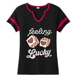 Feeling Valentines Lucky Love Dice Group Casino Gift Ladies Halftime Notch Neck Tee