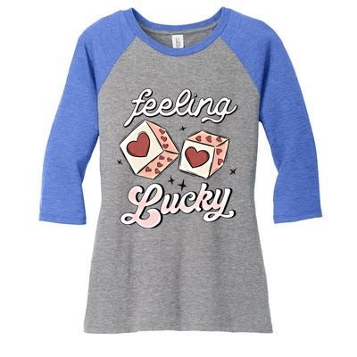 Feeling Valentines Lucky Love Dice Group Casino Gift Women's Tri-Blend 3/4-Sleeve Raglan Shirt