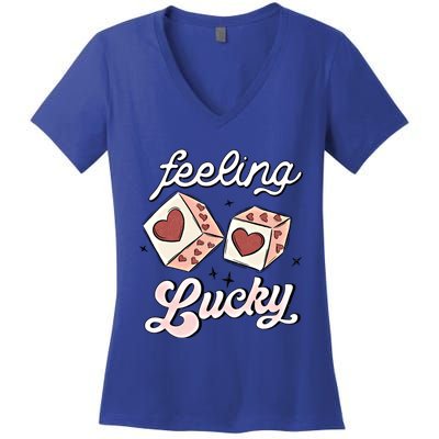 Feeling Valentines Lucky Love Dice Group Casino Gift Women's V-Neck T-Shirt