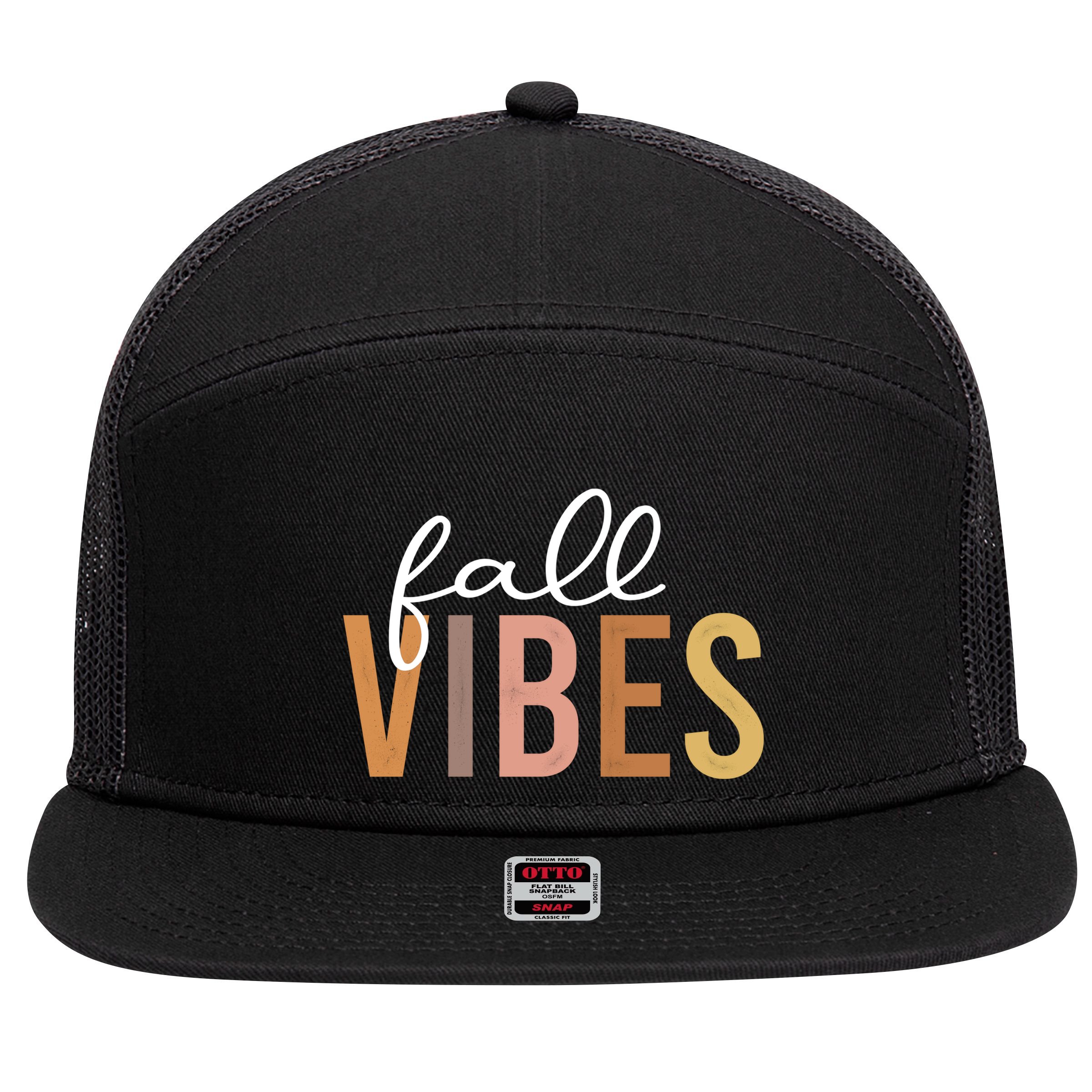 Fall Vibes Love Autumn Season 7 Panel Mesh Trucker Snapback Hat