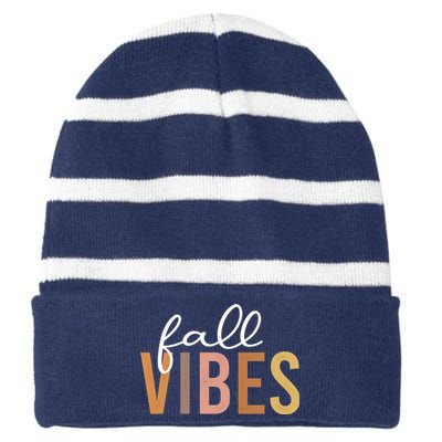 Fall Vibes Love Autumn Season Striped Beanie with Solid Band