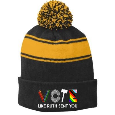 Funny Vote Like Ruth Sent You Gavel Feminists Lgbt Pride Stripe Pom Pom Beanie