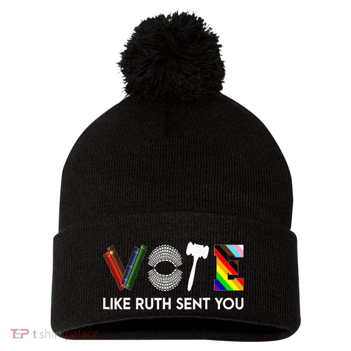 Funny Vote Like Ruth Sent You Gavel Feminists Lgbt Pride Pom Pom 12in Knit Beanie