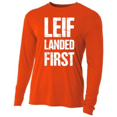 Funny Viking Leif Erikson Day / Distressed Leif Erikson Gift Cooling Performance Long Sleeve Crew