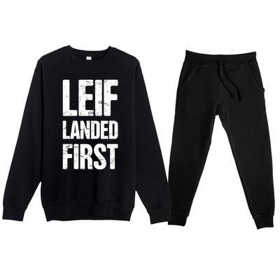 Funny Viking Leif Erikson Day / Distressed Leif Erikson Gift Premium Crewneck Sweatsuit Set