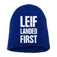 Funny Viking Leif Erikson Day / Distressed Leif Erikson Gift Short Acrylic Beanie