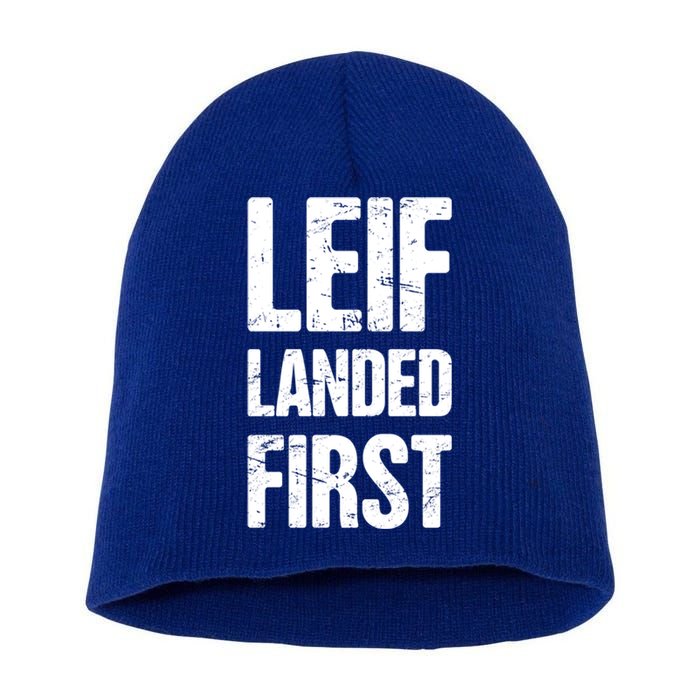 Funny Viking Leif Erikson Day / Distressed Leif Erikson Gift Short Acrylic Beanie