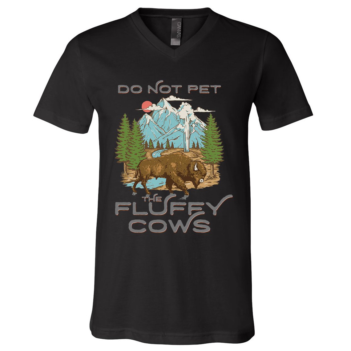 Funny Vintage Look Yellowstone National Park Bison Lover V-Neck T-Shirt