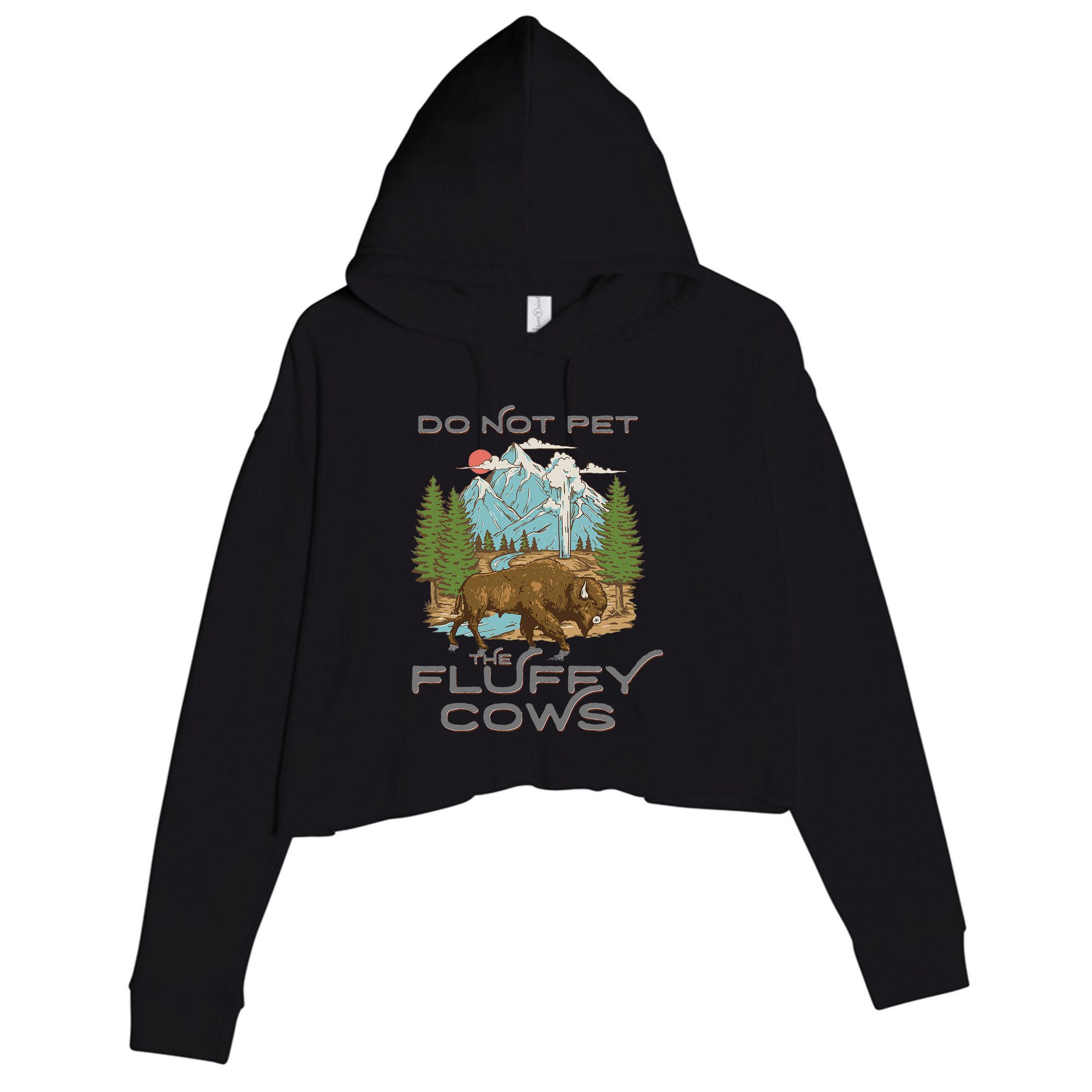 Funny Vintage Look Yellowstone National Park Bison Lover Crop Fleece Hoodie
