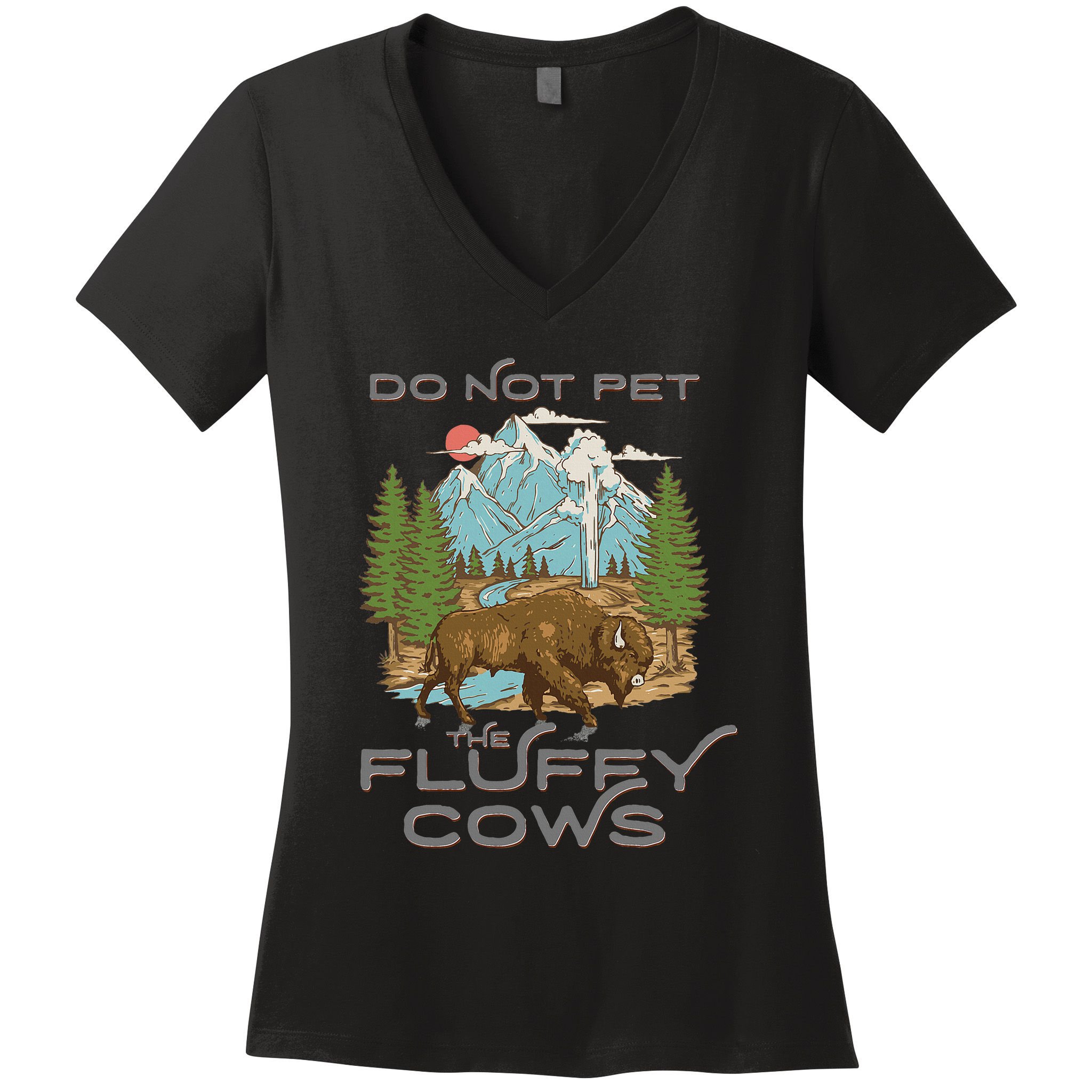 Funny Vintage Look Yellowstone National Park Bison Lover Women's V-Neck T-Shirt