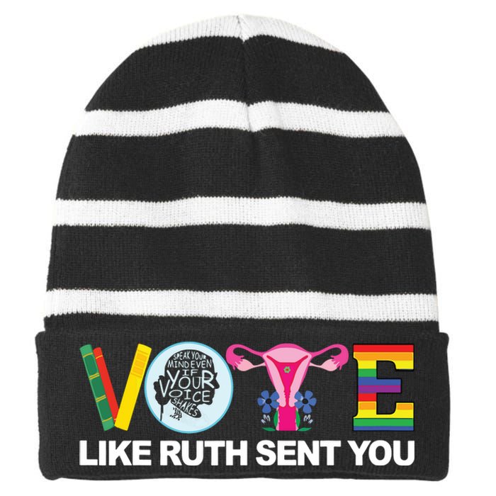 Funny Vote Like Ruth Sent You Uterus Feminists Lgbt Striped Beanie with Solid Band