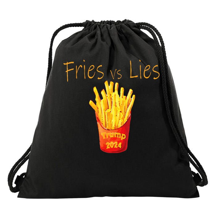 Fries Vs Lies Trump 2024 Drawstring Bag