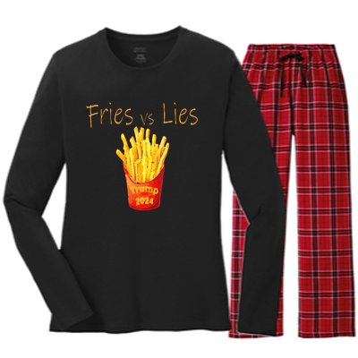 Fries Vs Lies Trump 2024 Women's Long Sleeve Flannel Pajama Set 