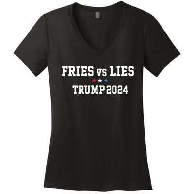 Fries Vs Lies Trump 2024 French Fries Trump Vance 2024 Women's V-Neck T-Shirt