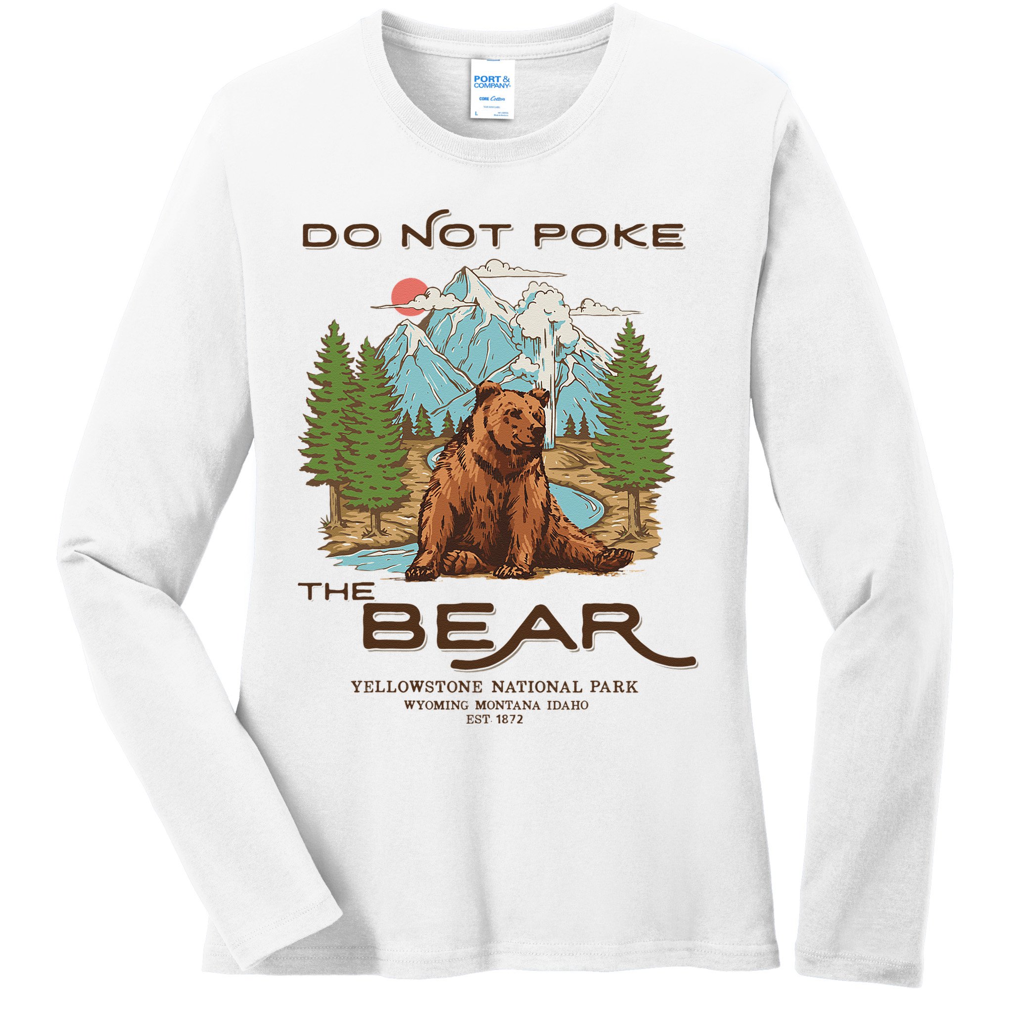 Funny Vintage Look Yellowstone National Park Grizzly Lover Ladies Long Sleeve Shirt