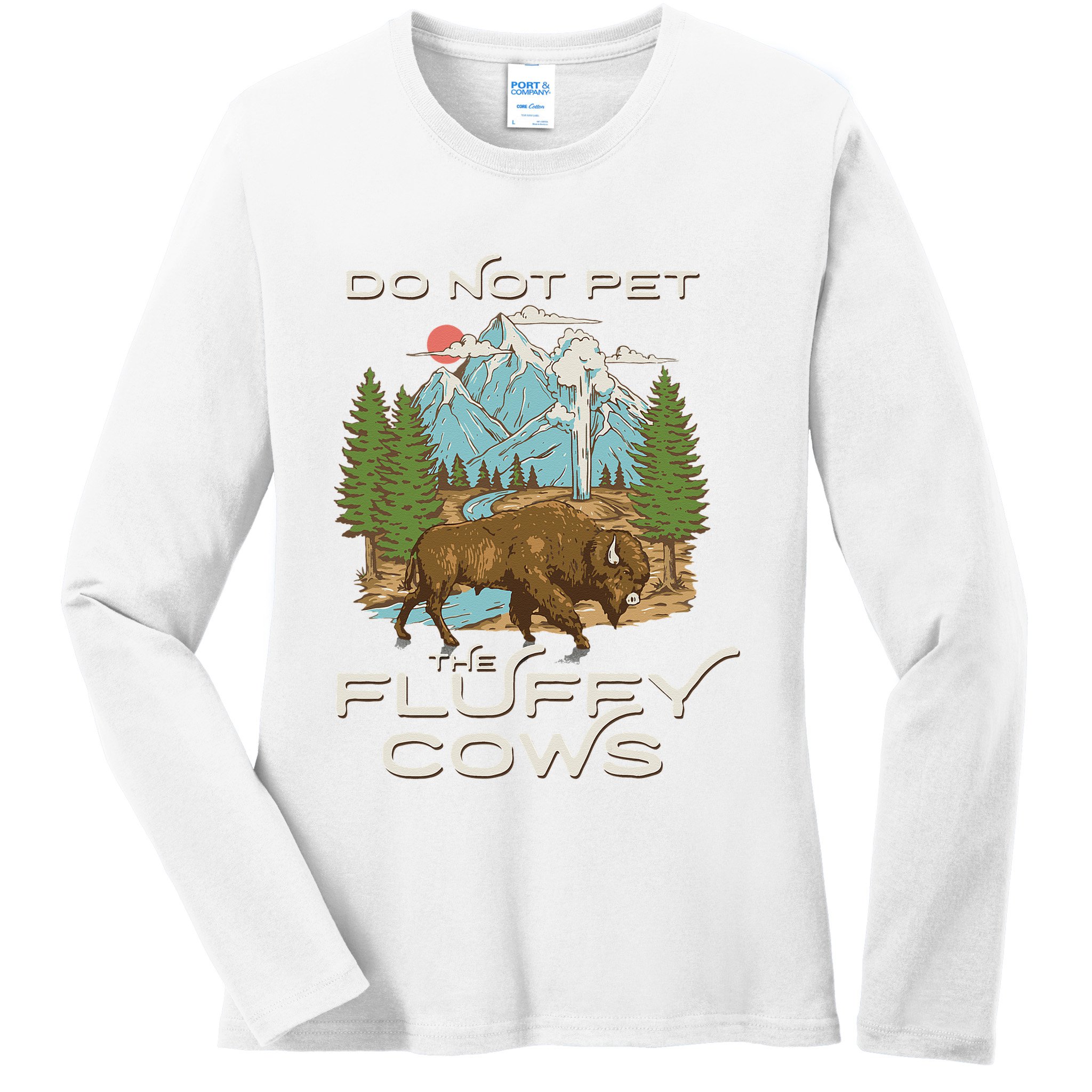 Funny Vintage Look Yellowstone National Park Bison Lover Ladies Long Sleeve Shirt