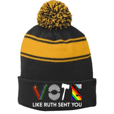 Funny Vote Like Ruth Sent You Gavel Feminists Lgbt Pride Stripe Pom Pom Beanie